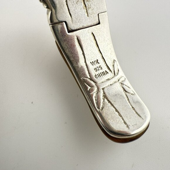 Whitney Kelly Bracelet Cuff Tigers Eye Bamboo Hinged Sterling Silver 54g QVC - Picture 8 of 13